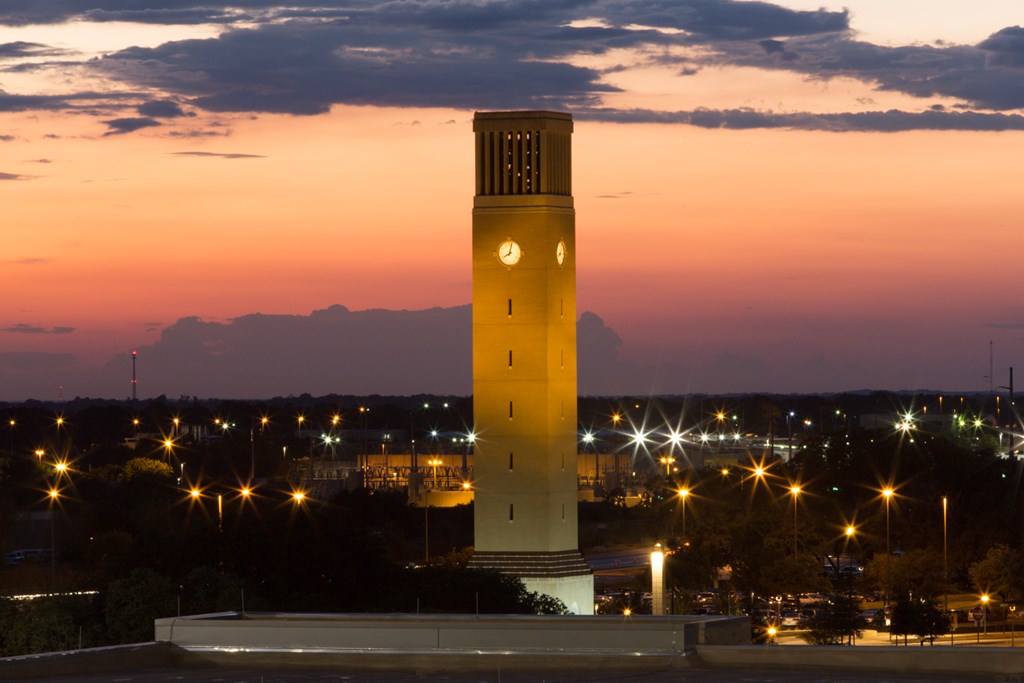 Albritton Bell Tower(Texas A&M University) at twilight in College Station Texas