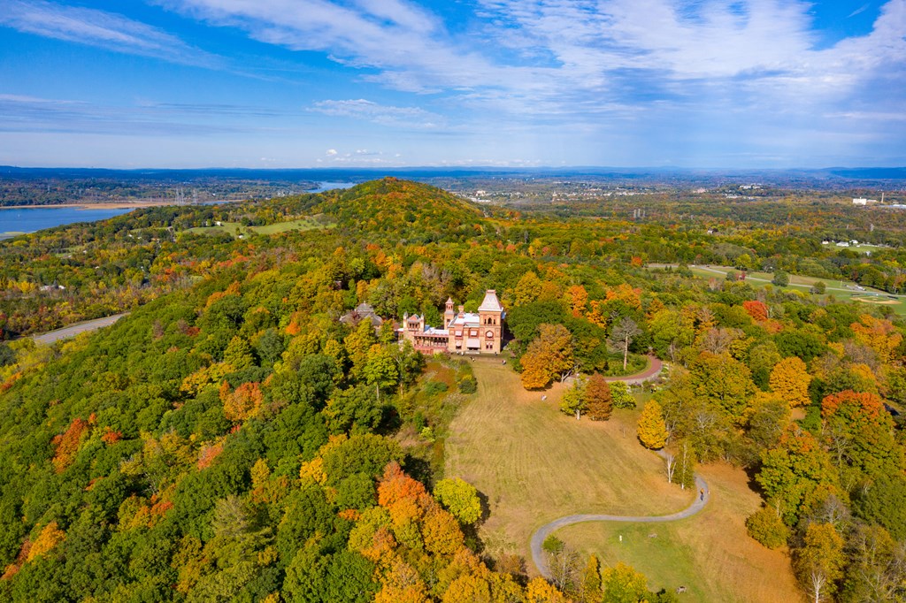 Aerial view of Olana State Historic Site near Hudson New York in the fall